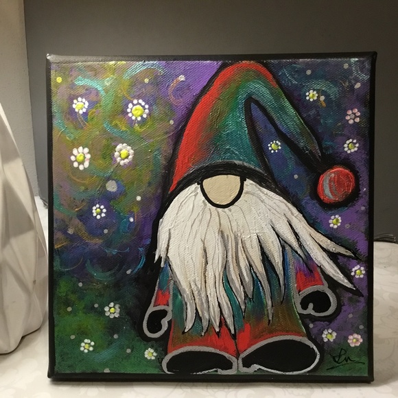 Hand Crafted Other - Original Hand-Painted Gnome on Canvas. NWOT